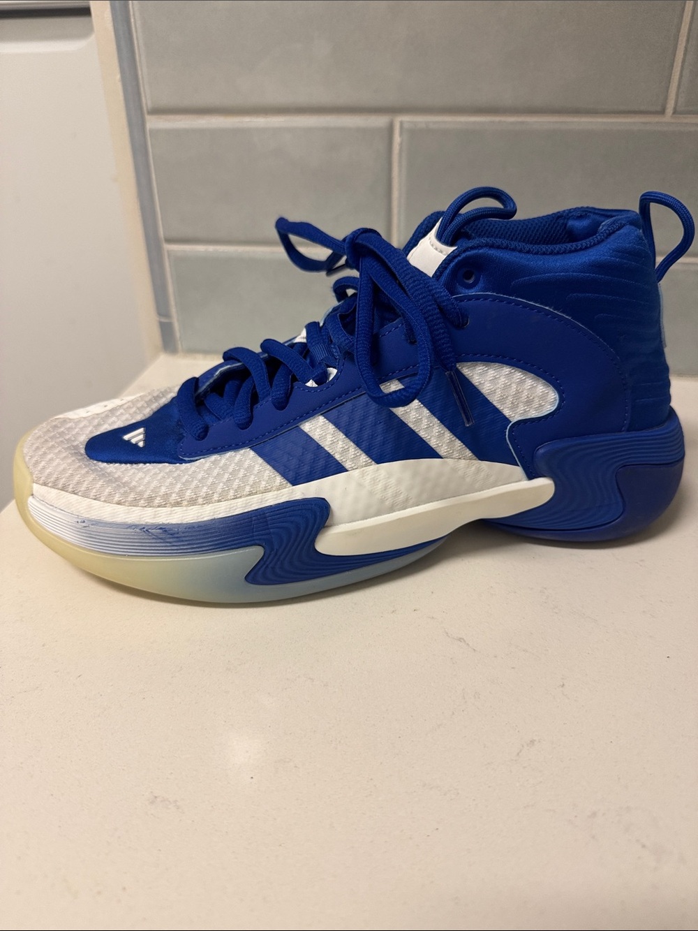 adidas Blue and White Kids High-Top Basketball Sneakers
